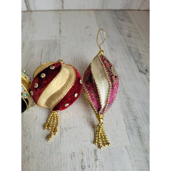 Velvet sequin ball unique ornament Xmas set Golden lace - Picture 4 of 8